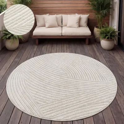 Produktbild von Outdoor Teppich Wetterfest Balkon Wohnzimmer Skandinavisches Boho Einfarbig Grösse 160 cm Rund