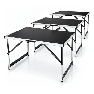 Produktbild von Juskys Multifunktionstisch 3 teilig - klappbar, höhenverstellbar - Alu Klapptisch 100x60 cm - Flohmarkt, Tapeziertisch, Campingtisch - Tisch Schwarz