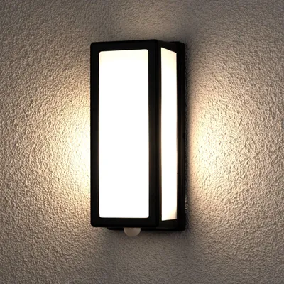 Produktbild von LUMILED Außenwandleuchte Wandlampe Außenleuchte Außenbeleuchtung Wandleuchter Gartenleuchte Terrasse IP44 schwarz weiß rechteckig spritzwasserdicht PC 230V E27 Fassung max 12W Bewegungssensor