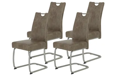 Produktbild von 4er Set Esszimmerstuhl Sophia - Vintage schlamm - Komfortsitz Federkorb - Metallgestell Rundrohr Edelstahl (echt), Lehne mit Griff - 140 kg belastbar