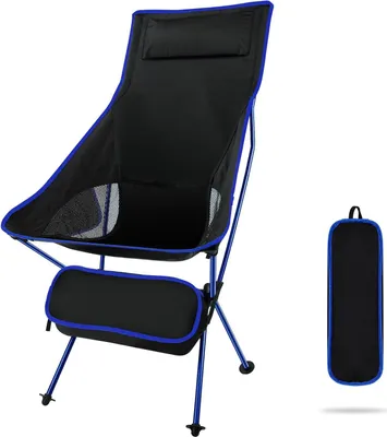 Produktbild von Campingstuhl klappbar, mit Kopfstütze, hohe Rückenlehne, Tragetasche, für Outdoor-Aktivitäten, blau