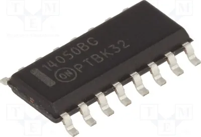 Productafbeelding van 3 kanalen: 6 SMD, 3-18 VDC. Ingang: -55 tot 125 °C. MC14050BDG, zender, driver