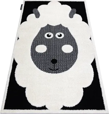 Produktbild von Moderner Kinderteppich JOY Sheep, Schaf für Kinder - strukturelle, zwei Ebenen aus Vlies creme / schwarz Schwarz 140x190 cm