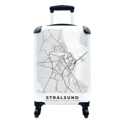 Produktbild von MuchoWow® Koffer Handgepäck Trolley Rollkoffer Kleine Reisekoffer mit 4 Rollen - Stralsund - Karte - Deutschland - Karte - Cabin Size < 55x40x23 cm & 55x40x20 cm - Fotokoffer - Kabinenkoffer - Boardgepäck - Reise-Box - Reisekoffer - Reisegepäck - Koffer mit Bild - Trolley für Kinder