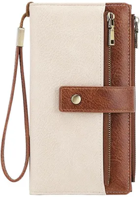 Produktbild von NEWIROVE Große Damenportemonnaie, Damen-Geldbörse, 24 Kartenfächer, RFID-Schutz, Vintage-Lederportemonnaie mit