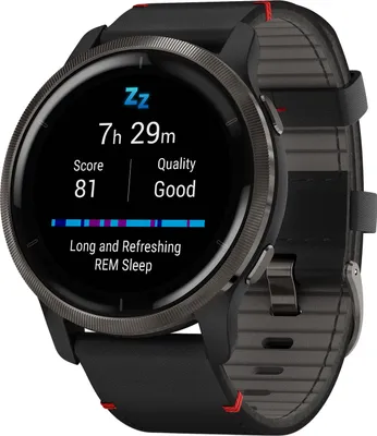 A close-up of a Garmin Venu 2 smartwatch displaying sleep tracking data.