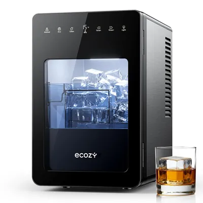 Produktbild von ecozy Eiswürfelmaschine für kristallklare XXL-Eiswürfel (50 mm), Transparentes Eis in 30 Min, Selbstreinigung, LED-Touchscreen, für Whisky & Home Bar