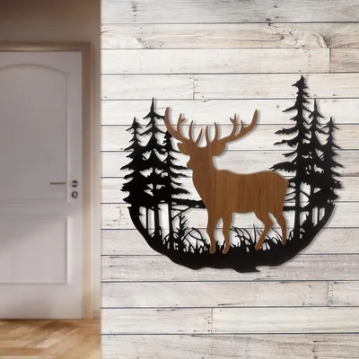Image de Gilde Wandrelief, "Waldhirsch", Hirschmotiv, Metall, schwarz, VE 2, L. 2 cm, B. 60 cm, H. 55 cm 69581 4063387695814