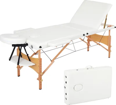 Produktbild von Mondeer 3 Zonen Massageliege mit Holzfüßen Mobile Massagetisch 198x60 cm bis 250kg Weiß
