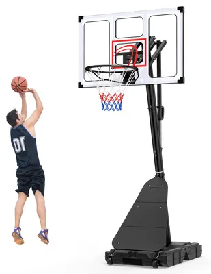 Produktbild von COSTWAY Basketballkorb Outdoor mit Verstellgriff, 150-305 cm Basketballständer mit Ballrücklauf, PC-Rückwand & Rollen, Basketballanlage, Korbsystem