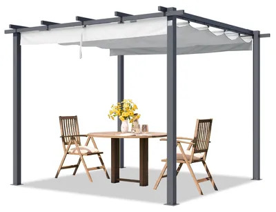 Image de PRIMEYARD Pergola 3x3 m pavillon avec toit rétractable gris - construction en acier