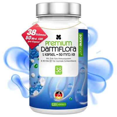 Produktbild von Sonnesee Premium Darmflora 38 Stämme – 50 Mrd. KBE mit Zink & B-Vitaminen, 120 Kapseln