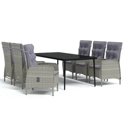 Immagine prodotto di vidaXL Set da pranzo da giardino 7 pezzi con cuscini, grigio e nero