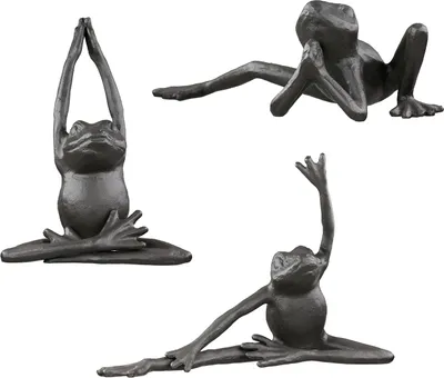 Produktbild von Gilde Figur, Frosch, "Yoga Frösche", Eisen, dunkelbraun, VE 3, 3fach sortiert, L. 7 cm, B. 17 cm, H. 12 cm