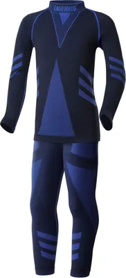Produktbild von Ladeheid Kinder Mädchen Jungen Funktionsunterwäsche Set Langarm Shirt Lange Unterhose Thermoaktiv LAGI009 (Schwarz/Marineblau, 158-164)