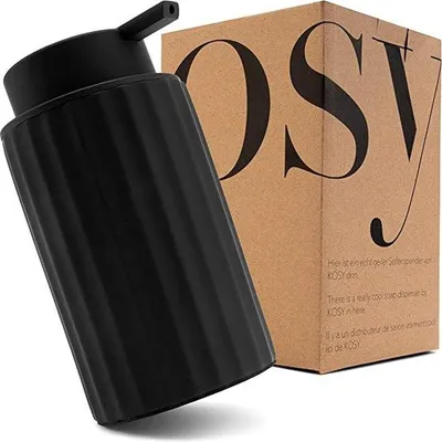 Produktbild von Unyqoos® Seifenspender Keramik schwarz matt – für Flüssigseife, 250 ml, Ø 7,5 cm × H 14,3 cm, Soft‑Touch Pumpkopf (Kunststoff), antirutschender Boden