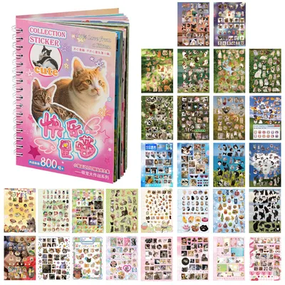 Katzen-Stickerbuch, 800+ Aufkleber, 30 Seiten, Vintage, Kawaii