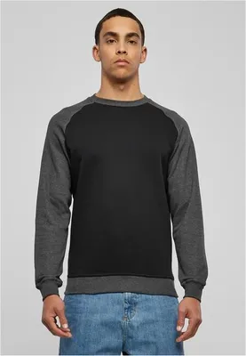 Image de T-shirt à col rond et manches raglan bicolore Urban Classics, taille : XL ; couleur : Charcoal/Noir