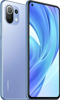 A smartphone is shown from two angles, one showing the back and side, and the other showing the front with a colorful wallpaper.