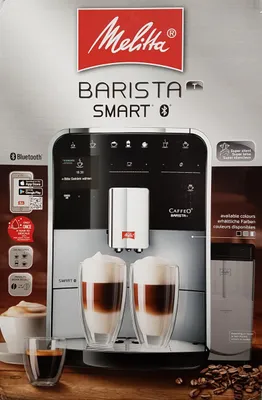 The image shows the packaging of a Melitta Caffeo Barista T Smart coffee machine.