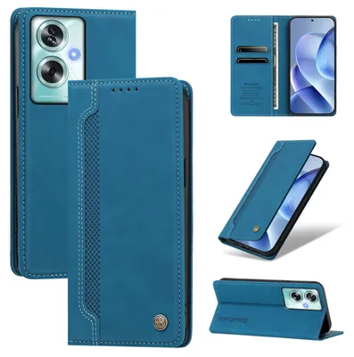 Image de Étui pour Oppo A79 5G, type portefeuille en cuirPolyuréthaneavec compartiments pour cartes et support intégré, couleur bleu