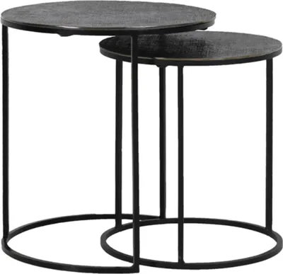 Produktbild von Light & Living Beistelltisch Set von 2 Rengo Relief Schwarz und Nickel - Ø41x46 cm + Ø49x52 cm
