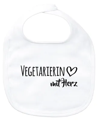 Produktbild von Huuraa Baby Lätzchen Vegetarierin mit Herz White Klettverschluss  Baumwolle Latz Geschenkidee