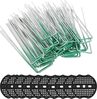 Image de TRANKIELO® - 50 pièces de clous de fixation pour gazon en acier inoxydable en forme de U – Fixations de haute qualité pour le sol – Durables et réutilisables