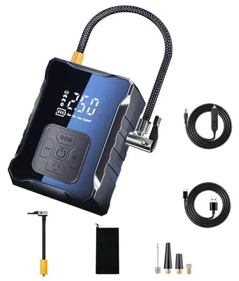 Produktbild von ZELURXX 120W Auto Luftkompressor Elektrische Reifenpumpe Digital, Tragbar, 12V, Doppel-Turbo, Beleuchtung, Notlicht, Powerbank, LCD, Schnellbefüllung