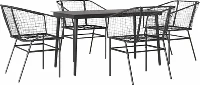 Immagine prodotto di vidaXL set da pranzo da giardino a 5 pezzi in polyrattan nero in vetro