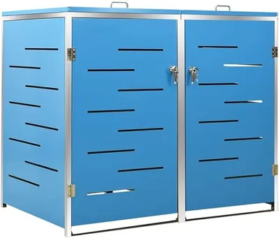 Immagine prodotto di Contenitore per bidoni dell'immondizia in acciaio inossidabile, per 2 bidoni, dimensioni 138x77,5x115,5 cm, robusto, impermeabile, colore blu