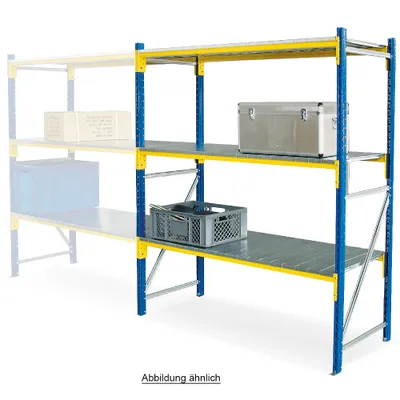 Produktbild von Weitspannregal, 3 Stahlblechebenen, Stecksystem, BxTxH 1580 x 605 x 2000 mm, Tragkraft 1000 kg/Ebene