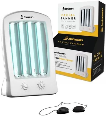 Immagine prodotto di Bolusso 4 tubi per l'abbronzatura del viso con funzione di memoria | Timer incorporato | 2 occhiali protettivi per un'abbronzatura sicura ed efficace a casa | Design compatto e portatile per un'abbronzatura naturale