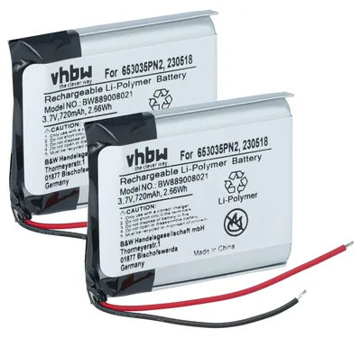 Produktbild von vhbw 2x Akku Ersatz für Anker 230518, 653035PN2 für Wireless Headset Kopfhörer (720 mAh, 3,7 V, Li-Polymer)