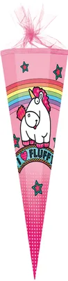 Produktbild von Schultüte 85 cm 6-eckig "Fluffy" für Mädchen mit Tüllverschluss/Textilborte