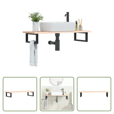 Immagine prodotto di The Living Store Piano lavabo con staffa in acciaio e legno massiccio di rovere