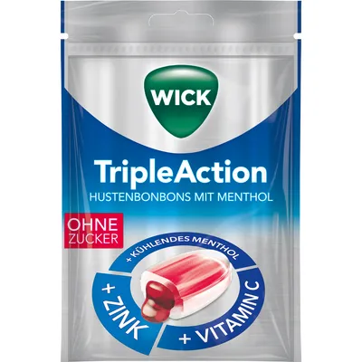 Obrázok produktu pre WICK Triple Action cukríky proti kašľu bez cukru s mentolom 72g