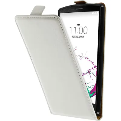 Produktbild von PhoneNatic Kunst-Lederhülle kompatibel mit LG G4s / G4 Beat - Flip-Case weiß + 2 Schutzfolien