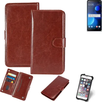 Produktbild von K-S-Trade 360° Hülle kompatibel mit HTC Desire 19 Plus braun Kunstleder Case BookCase WalletCase Kunstlederederhülle Handyhülle, Rundumschutz