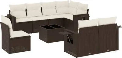Produktbild von vidaXL 9-tlg. Garten-Sofagarnitur mit Kissen Braun Poly Rattan