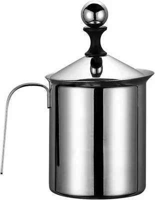 Zdjęcie produktu dla Ręczny spieniacz do mleka ze stali nierdzewnej z podwójnymi ściankami, idealny do cappuccino, kawy, latte i gorącego kakao (400 ml).