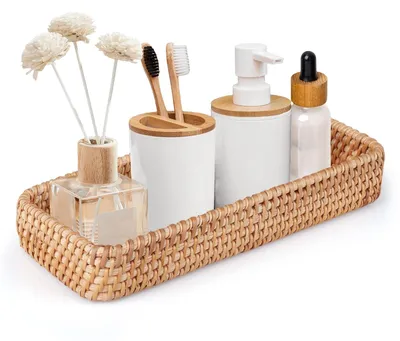 Productafbeelding van Broodmand Riet - Decoratieve opbergmand - Vanity dienblad - Kleine mand - Opbergmand - Afmetingen 28 x 11,5 x 4 cm