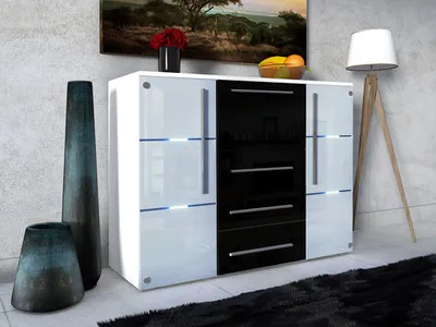 Obrázek produktu pro Kombinovaná komoda s LED osvětlením ANTRIM - bílá / lesklá bílá / lesklá černá