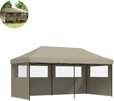 Produktbild von Faltbares Partyzelt - Pavillon - 3x6 - Easy Up - Wasserdicht - mit Seitenwänden - Wetterfest - Taupe