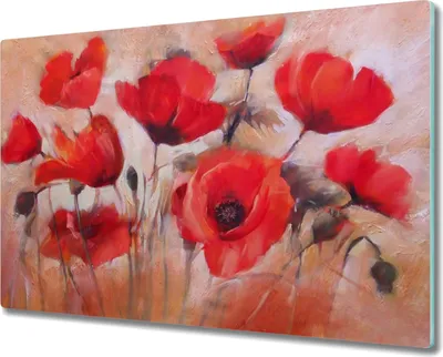 Produktbild von Coloray Hackbrett Herdabdeckplatte 80x52 cm Küchenbrett Kochplattenabdeckung Schneidebrett - gemalt Mohn