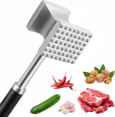 Obrázek produktu pro Kladivo na maso 27 cm – nerezová ocel – oboustranné – protiskluzová rukojeť
