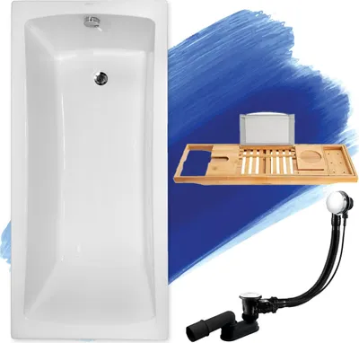 Produktbild von BADLAND Badewanne Rechteck Optimaz 170x70 mit Ablaufgarnitur und Füßen GRATIS ohne Verkleidung + Bambus Ablage | BADLAND OPTIMAZ