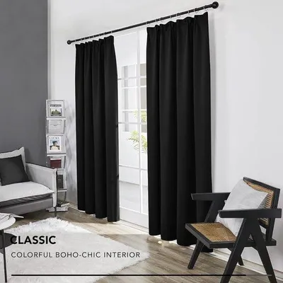Produktbild von Dunkelnde Vorhänge 66x90 Zoll für Wohnzimmer Schlafzimmer Schwarz Stoff
