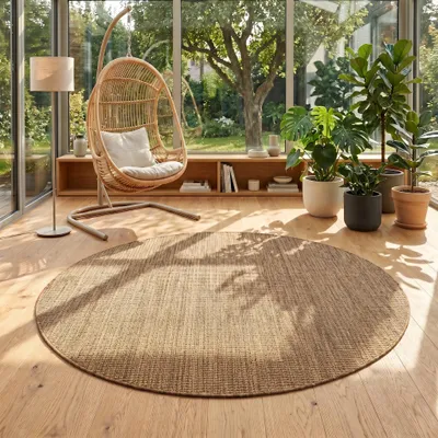 Immagine prodotto di Carpetsale24 Tappeto Outdoor Marrone Rotondo 160 cm Balcone Terrazza Giardino Resistente intemperie UV Grande Tinta unita Tessuto piatto Moderno