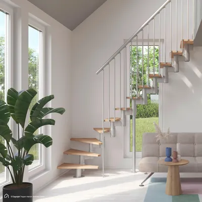 Produktbild von Raumspartreppe Intercon Torino | Mittelholmtreppe mit 13 Stufen | Italo-Silber | Stufendesign: Buche (lackiert) | Wendelung: Rechts | Stiege